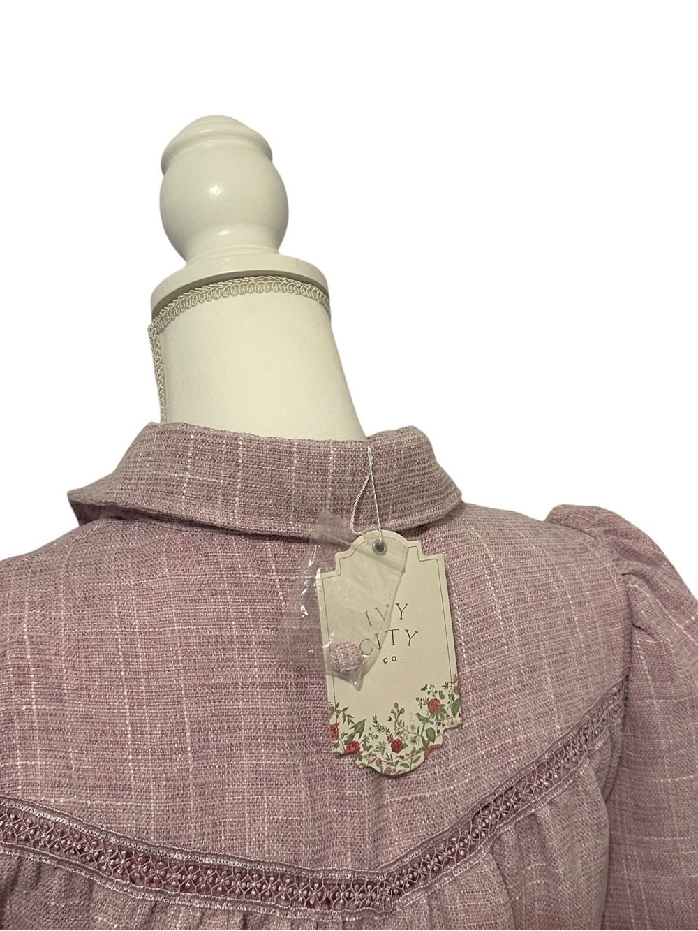 Ivy City Co. Collared Tiered Tweed Purple Plaid Shirt Dress 3/4 Sleeve S - Picture 4 of 10